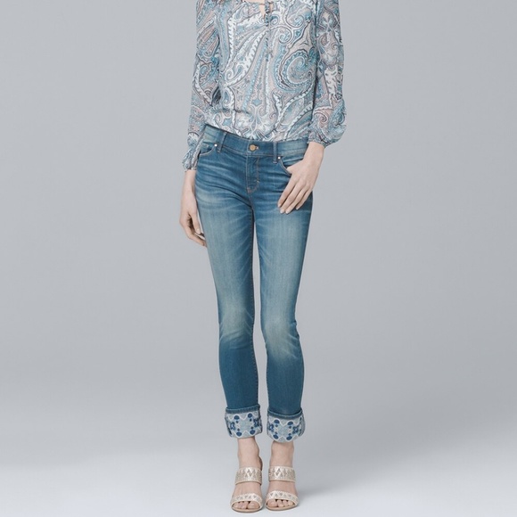 White House Black Market Denim - WHBM Embroidered D-Cuff Skinny Crop Jeans 10L